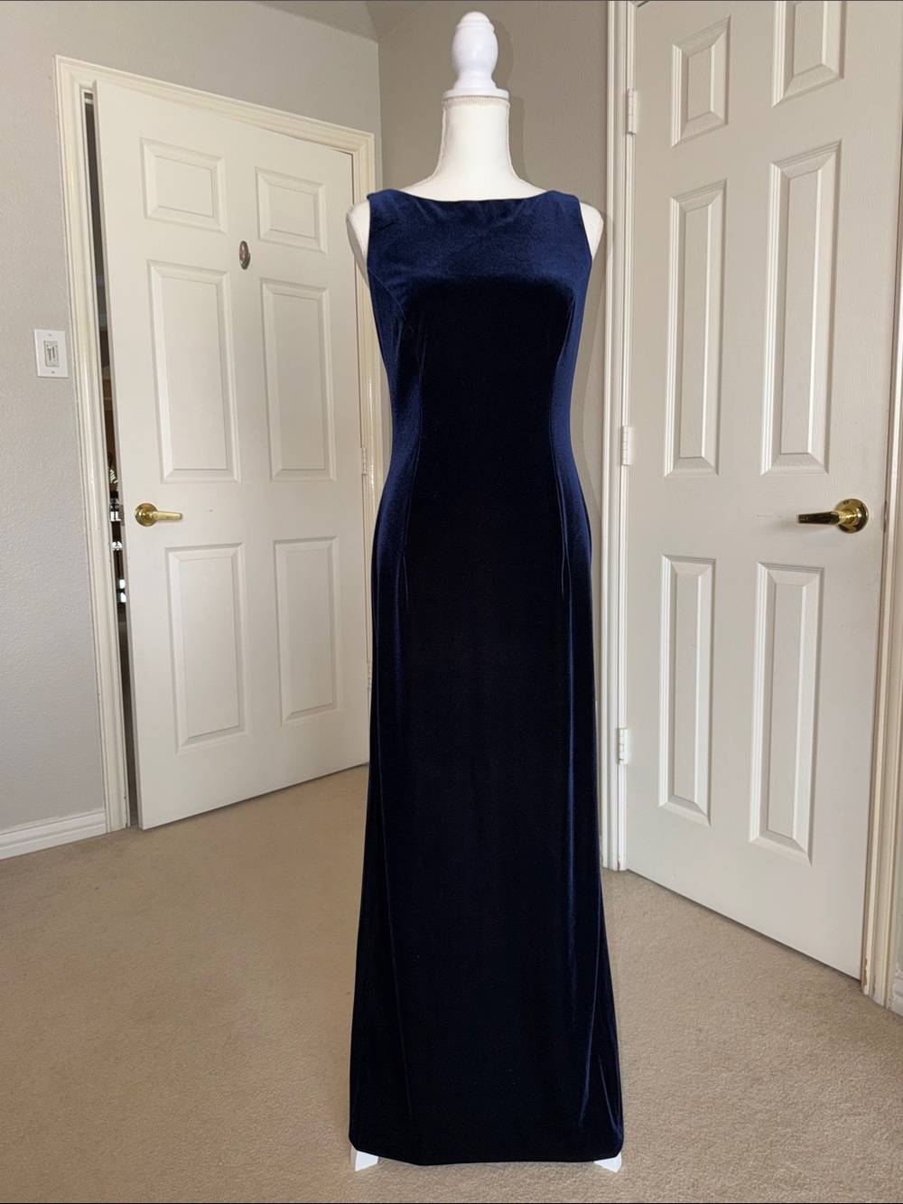 Rhapsody Midnight Blue Velvet Maxi Dress, Size 8